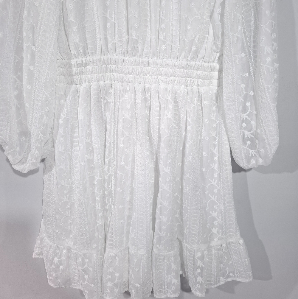 Baltic Born White Eyelet Embroidered Ruffle Long Sleves Midi Dress Sz XL Cottage - Picture 7 of 12